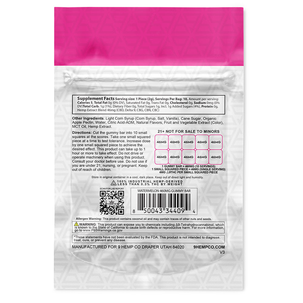 9 HEMP CO GUMMY BAR - WATERMELON